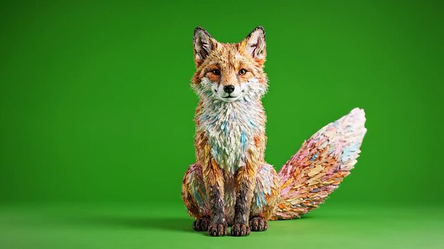Captivating Fox Portrait on Green Background - A Stunning Animal Image.