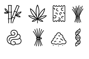 Renewable Material Icons. Renewable Materials Concepts Sources linear icon set: bamboo stalk, hemp leaf, cork tile, wool fiber, flax bundle, bioplastic pellet, paper pulp