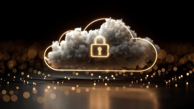 Secure cloud computing with padlock icon Digital information protection using cloud technology against a dark blurred background - Powered by Adobe