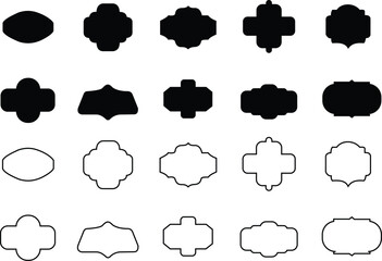 Vintage frame shapes set, ornate label borders, royal banner silhouette vector