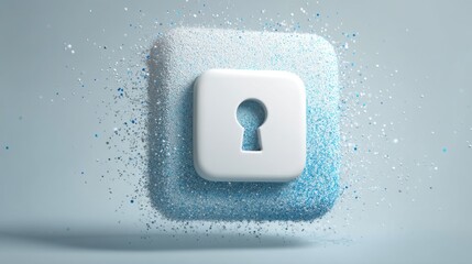 Abstract illustration of a keyhole symbolizing security and privacy, composed of vibrant particles and a gradient background, conveying digital protection themes