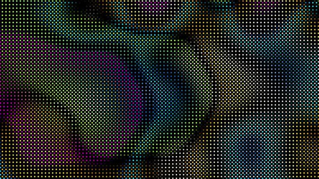 Animated abstract technology dark background random led moire overlay dots and grid 4K. Loop dark halftone background