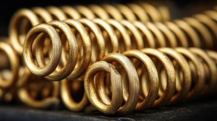Close-Up of Gleaming Golden Springs on a Dark Surface Showcasing Beautiful Texture and Detail in Metal Craftsmanship for Artistic Purposes