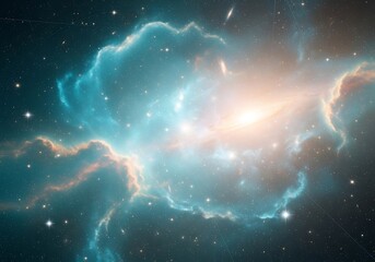 Heavenly cosmic cloudscape with radiant light and twinkling stars aloft