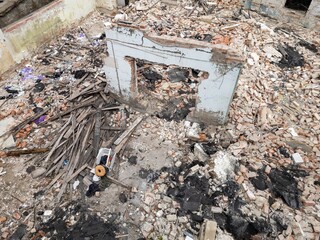 Demolition ruin rubble pile heap building