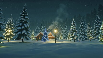 christmas landscape snow tree snow christmas celebration with snowman village. cartoon style. seamless looping time-lapse virtual video animation background Cozy festive winter atmosphere - Powered by Adobe