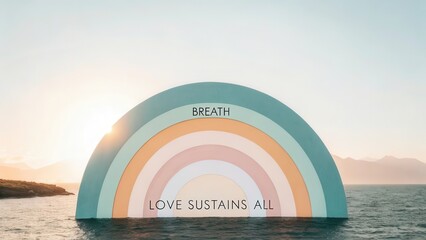 A colorful rainbow art piece with a message of breath and love