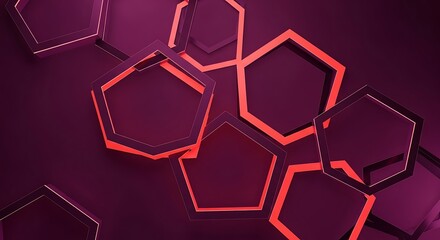 Vibrant pentagon frames arrangement on a deep plum-colored backdrop