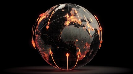 Futuristic Globe Visualization with Digital Connections and Global Network Highlights for Technology and Innovation Themes