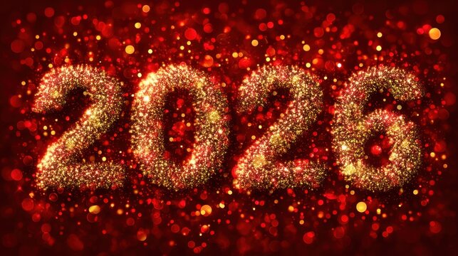 Vibrant Celebration of the New Year 2026 with Sparkling Fireworks and Glowing Lights on a Rich Red Background for Festive Promotions