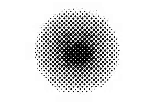 Halftone circle gradient pattern creating a modern abstract overlay effect on a transparent background - Powered by Adobe