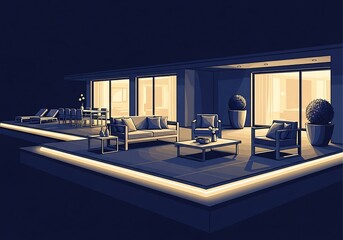 Sophisticated Outdoor Lounge Area with Modern Architectural Design Elements