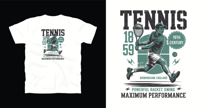 Tennis 1859 design for tshirt with player and racket for maximum performance