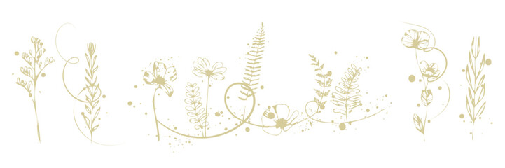 Elegant floral line art design combining blossoms, plant stems and organic botanical elements into a harmonious nature-inspired illustration.