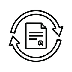 Black and white outline icon representing document refresh or contract renewal process with circular arrows