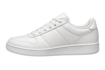 Modern white leather sneaker shoe isolated on transparent background PNG