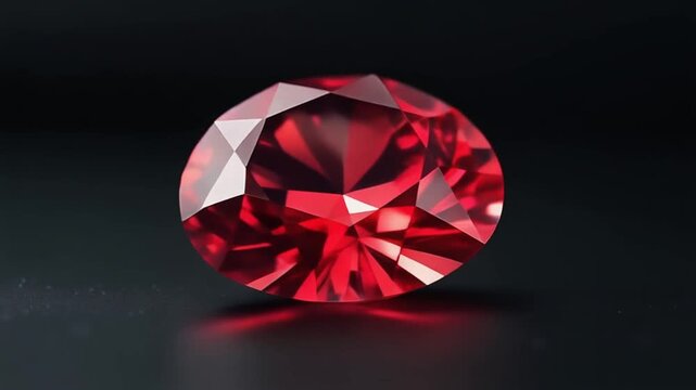 A single ruby gemstone isolated on a black background with dark gray border elements