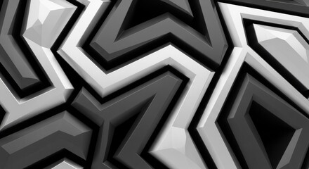 Geometric chrome: Interlocking metallic shapes in silver, graphite, and matte black form a futuristic pattern. Clean angles and reflective textures bring a sleek, contemporary energy.