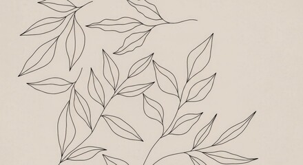 Botanical linework: Hand-drawn leaves in thin black strokes over a muted beige base. The airy, modern design blends nature and minimalism, adding warmth while keeping a refined look.