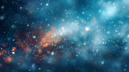 Magical bokeh lights and falling snowflakes creating dreamy, serene atmosphere