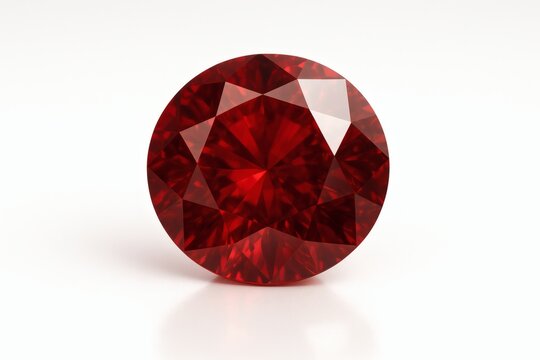 Shiny Ruby Gem with Detailed Reflections on White Background. Jewelry, gemstone, luxury, crystal, precious stone, red gem