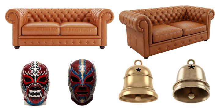 Collage of classic furniture and decorative objects on black background
