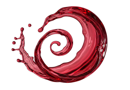 Dynamic red wine splash swirling into a spiral on black background - Powered by Adobe