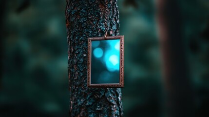Silver mirror hanging from a tree, showing a future yet to come