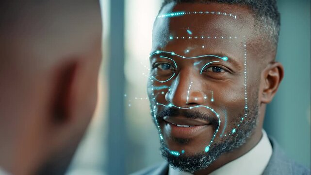 Digital Introspection: AI Facial Scan on a Thoughtful African American Man