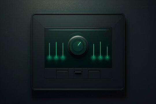 Modern dark digital control panel with neon green accents