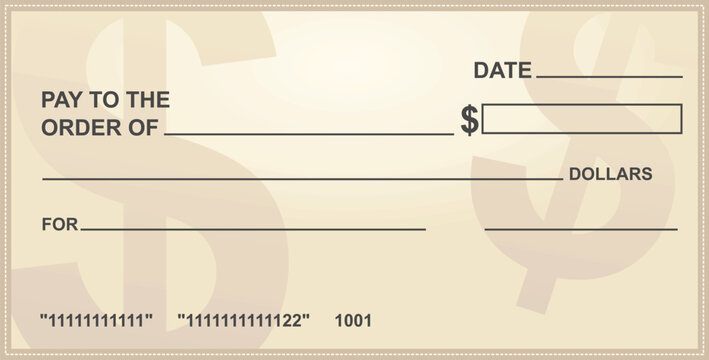 Blank bank check. vector illustration