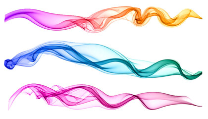 Collection of Abstract Colorful Smoke Trails Cut Out, Wavy Gradient Vapor Elements Isolated for Digital Design