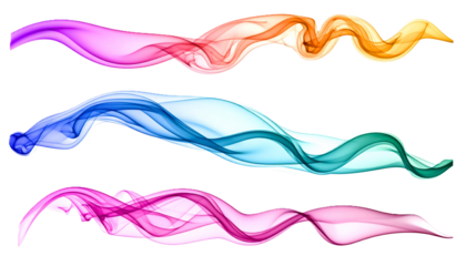 Collection of Abstract Colorful Smoke Trails Cut Out, Wavy Gradient Vapor Elements Isolated for Digital Design