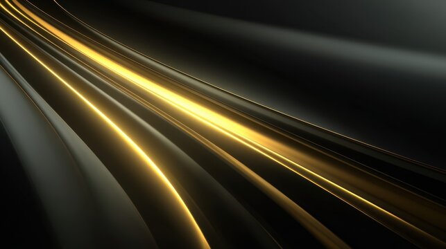 Abstract Dark Background with Smooth Yellow Light Stripes and Flowing Waves for Minimalist and Modern Design Aesthetic in Art and Technology