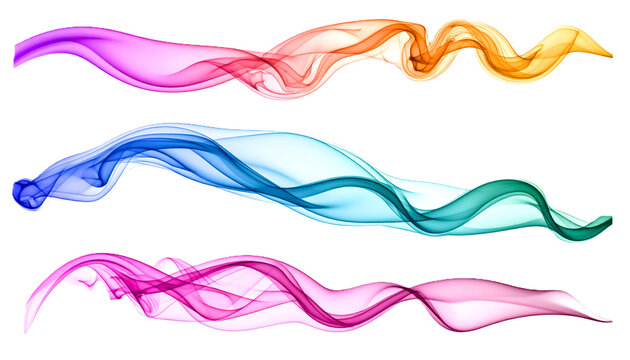 Collection of Abstract Colorful Smoke Trails Cut Out, Wavy Gradient Vapor Elements Isolated for Digital Design