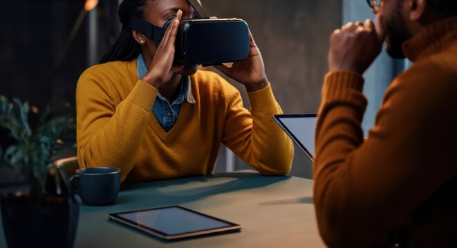 Woman recording a video with a smartphone during a casual team meeting
