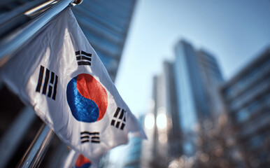 Patriotic South Korean flag waves proudly, symbolizing national pride and unity