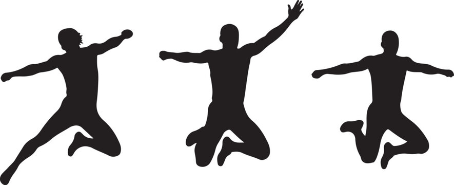 jumping high  silhouettes into air with arms spread expressing freedom energy and happiness vector