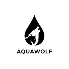 Obraz premium AquaWolf Logo with Howling Wolf Head in Water Drop Silhouette.
