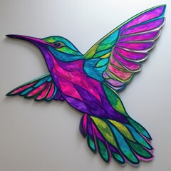 Colorful Hummingbird Stained Glass Panel