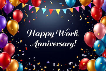 Happy Work Anniversary Image: Colorful Balloons, Confetti, & Festive Bunting for Employee Recognition & Workplace Celebration