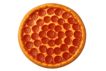 Whole pepperoni pizza with melted cheese and a golden crust, an italian fast food meal, transparent background