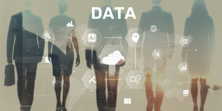 Technology infrastructure and cloud computing concept with server racks and data center visualization