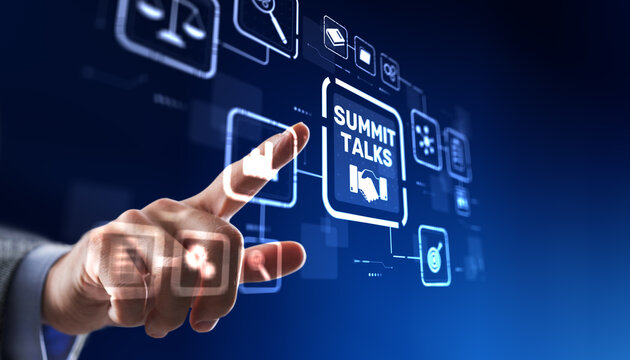 Diplomatic summit negotiations between international leaders discussing critical global policies - Powered by Adobe