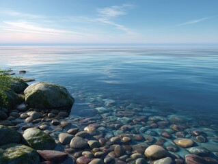 Peaceful Lakeside Rocks and Water Photograph.