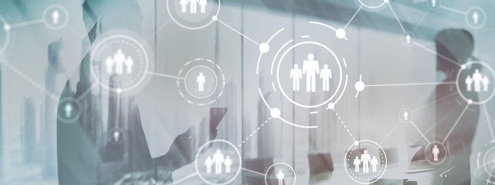 People relation and organization structure. Human resource management mixed media finance concept