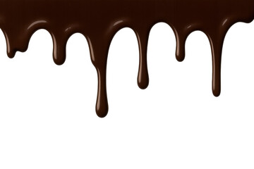 Melted dark chocolate dripping down in smooth streams, perfect for a food border. Isolated on transparent background, png