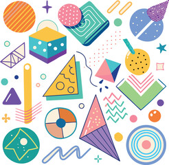 Funky crayon drawn geometric shapes and doodles silhouette