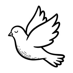 Hand-drawn Outline Flying Bird Doodle Peaceful Expression White Background