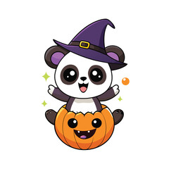 Fototapeta premium cute halloween witch with pumpkin and animals cartoon illustration